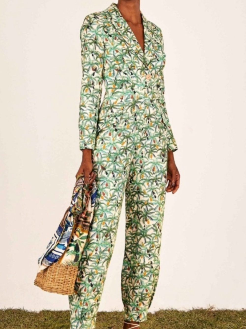 NEW! Farm Rio Linen Mini Toucans Blazer Jumpsuit Size Small